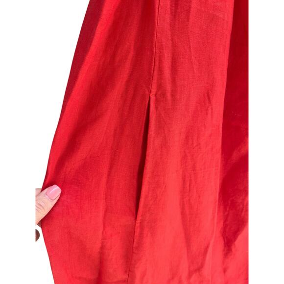 $238  EILEEN FISHER Organic Linen Midi Cami Dress Sundress | Sz L, Flame Red - Picture 12 of 14